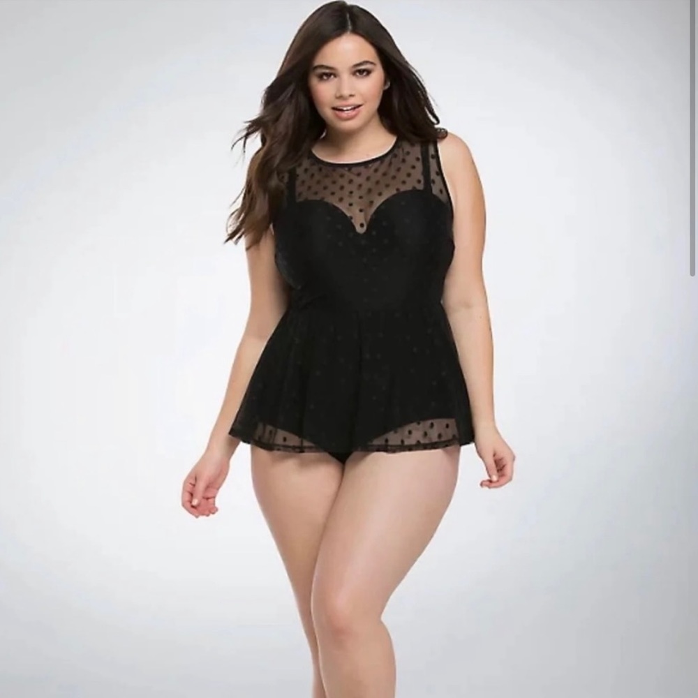 NWT TORRID Swim Polka Dot Mesh One Piece Swimsuit